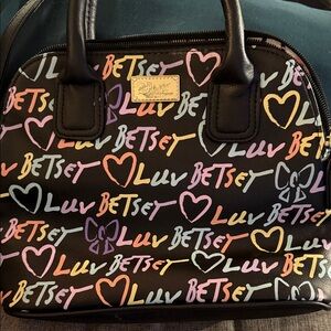 Betsey Johnson Black purse with Multicolor Heart Script